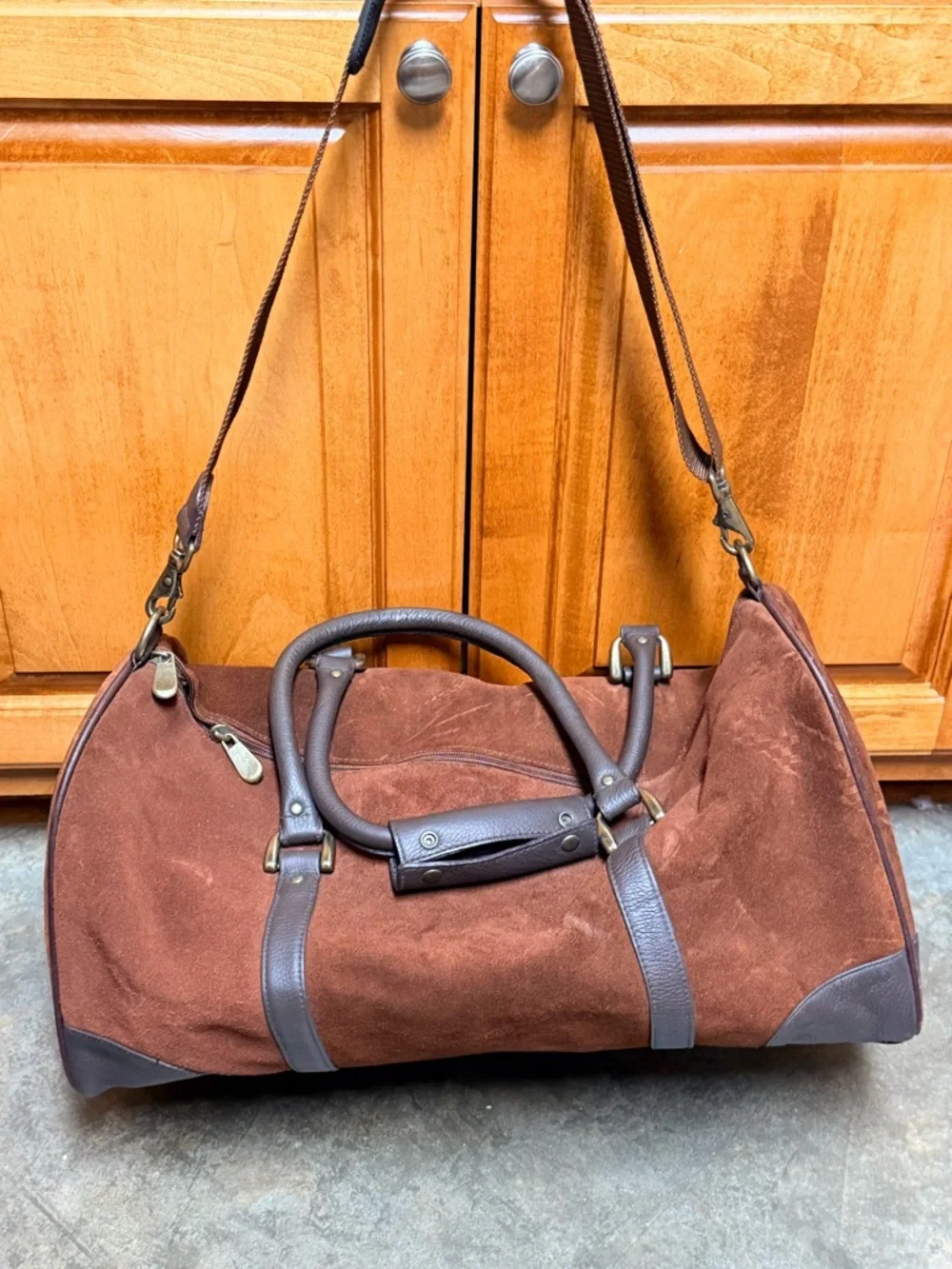 2003 Marlboro Grit Gear Suede Duffel Bag in Chestnut and Dark Brown